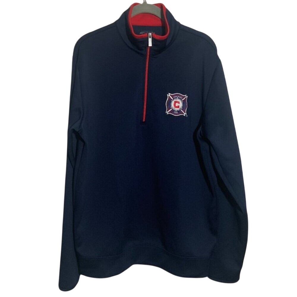 Chicago Fire Department Navy Blue Men's 1/4 Zip Pullover Sweatshirt - Size M